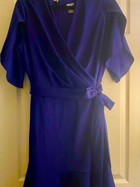DKNY Navy Blue Wrap Dress with Side Tie